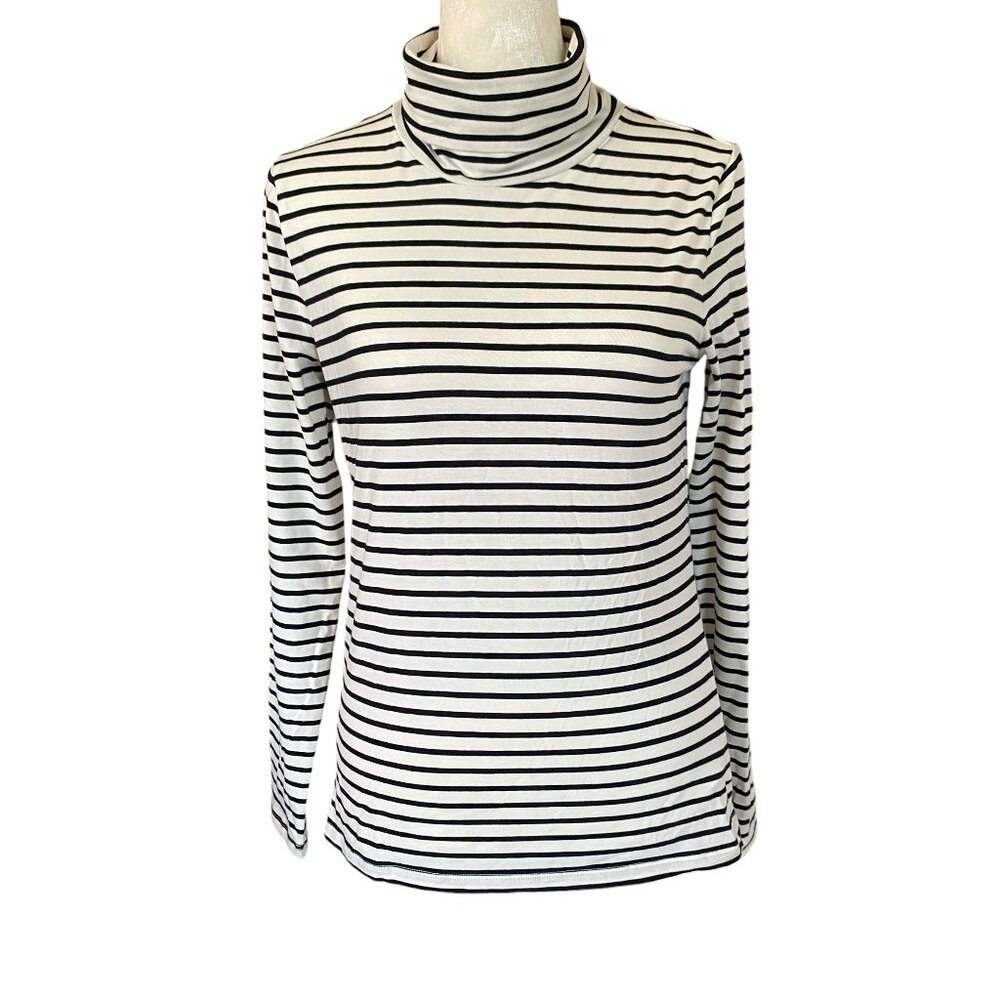 Talbots The Talbot Tee women's petite P black and white stripe turtleneck NWT